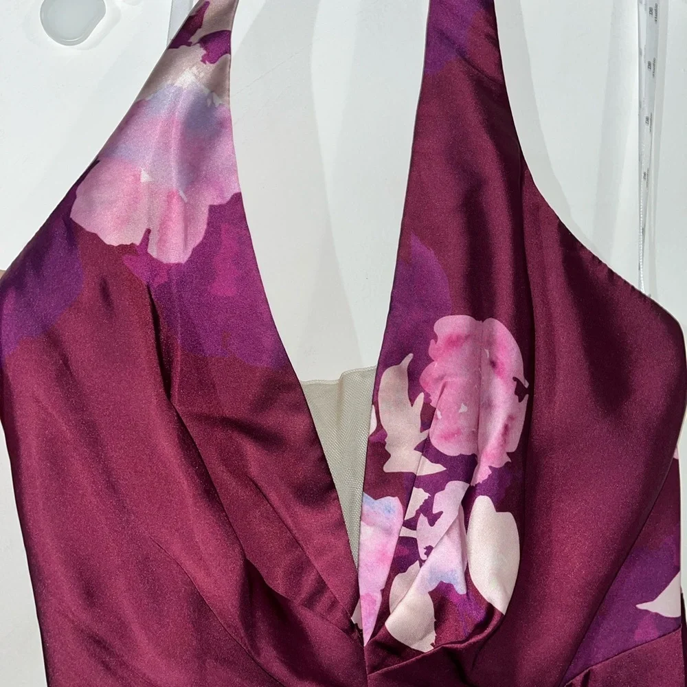 NWT David's Bridal Plum Floral Halter Maxi Dress - Picture 4 of 6